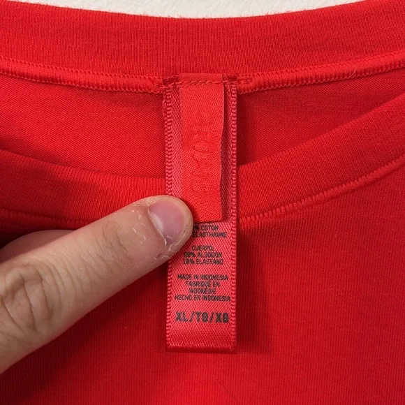 SKIMS Cotton Stretch Jersey Long Sleeve Red Shirt Size XL - Picture 6 of 8